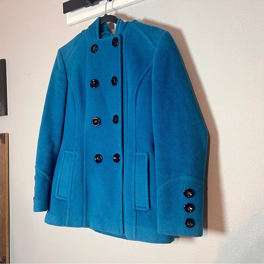St Johns Bay Peacoat Jacket Womens Small Blue Wool Cashmere Blend Coat